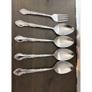 International‎ Silver GIGI Stainless Flatware 4 Soup Spoons + 1 Salad Fork